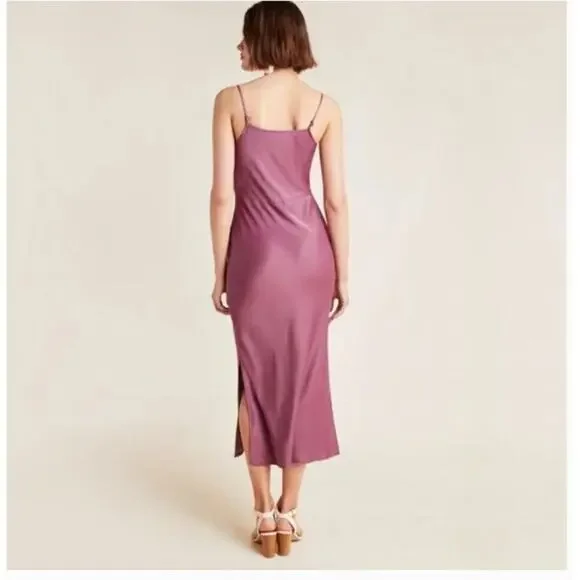 Anthropologie Elyse Plum Satin Slip Midi Dress - Size M - Picture 2 of 10